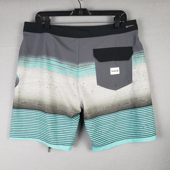 Hurley‎ Men's Size 33 Hybrid Board Shorts Gray Aqua Stripe Beach Vacation Surfer - Picture 2 of 10